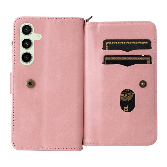 For Samsung Galaxy S24 FE 5G Skin Feel Multi Card Slots Zipper Wallet Leather Phone Case(Pink)