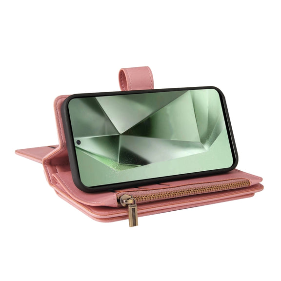 For Samsung Galaxy S24 FE 5G Skin Feel Multi Card Slots Zipper Wallet Leather Phone Case(Pink)