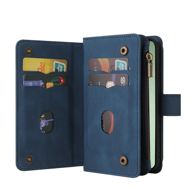 For Samsung Galaxy S24 FE 5G Skin Feel Multi Card Slots Zipper Wallet Leather Phone Case(Blue)