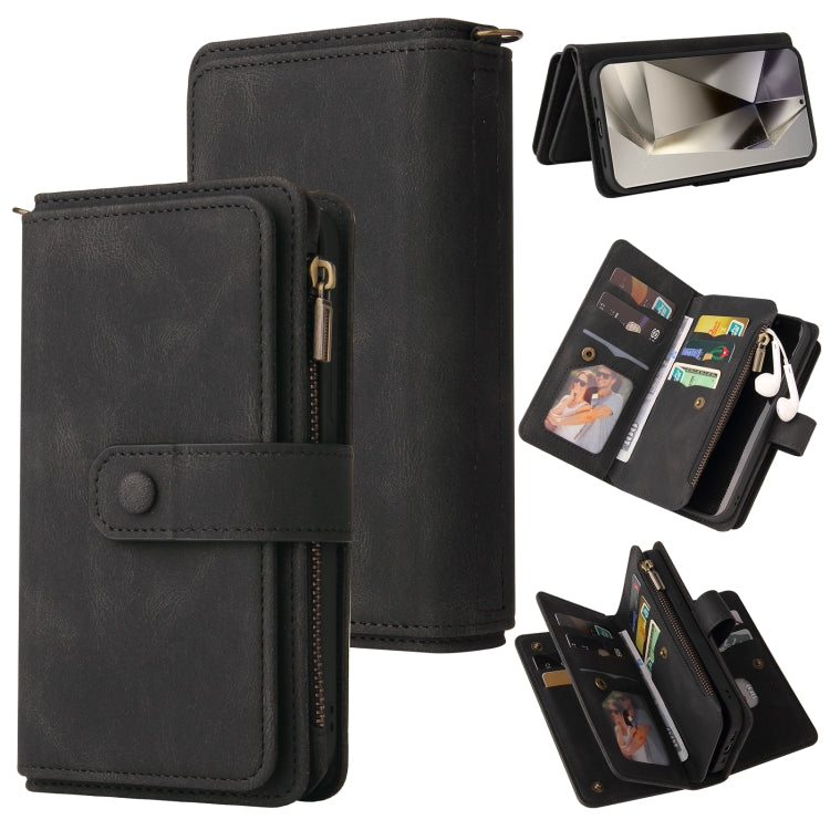 For Samsung Galaxy S25 Ultra 5G Skin Feel Multi Card Slots Zipper Wallet Leather Phone Case(Black)