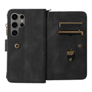 For Samsung Galaxy S25 Ultra 5G Skin Feel Multi Card Slots Zipper Wallet Leather Phone Case(Black)