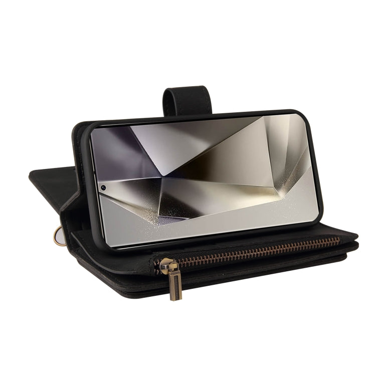 For Samsung Galaxy S25 Ultra 5G Skin Feel Multi Card Slots Zipper Wallet Leather Phone Case(Black)
