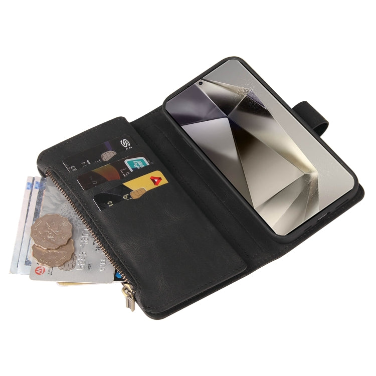 For Samsung Galaxy S25 Ultra 5G Skin Feel Multi Card Slots Zipper Wallet Leather Phone Case(Black)