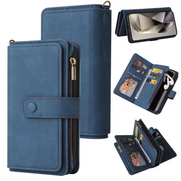 For Samsung Galaxy S25 Ultra 5G Skin Feel Multi Card Slots Zipper Wallet Leather Phone Case(Blue)