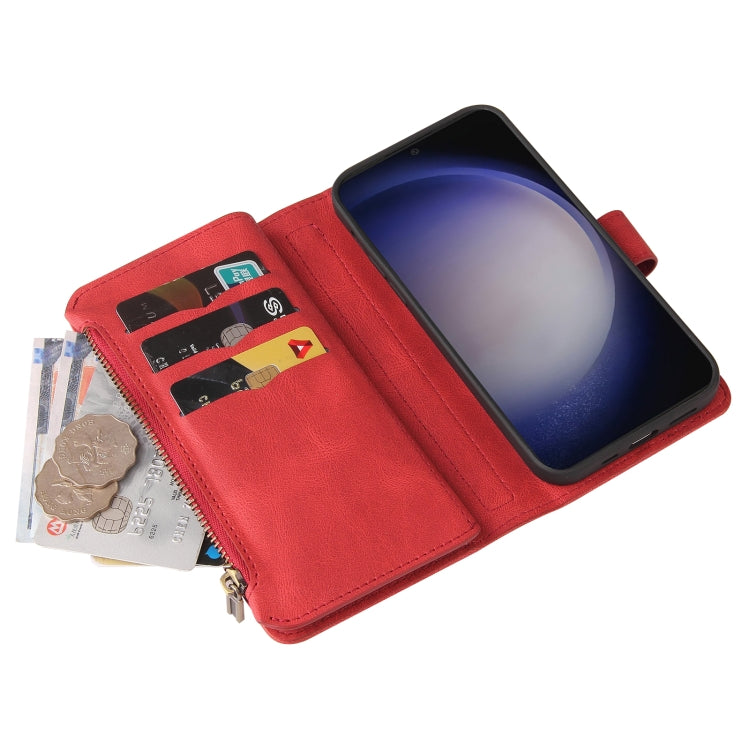For Samsung Galaxy S25 / S24 5G Skin Feel Multi Card Slots Zipper Wallet Leather Phone Case(Red)