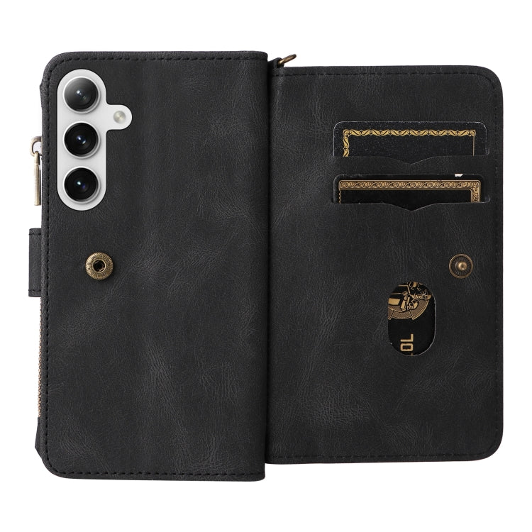 For Samsung Galaxy S25 / S24 5G Skin Feel Multi Card Slots Zipper Wallet Leather Phone Case(Black)