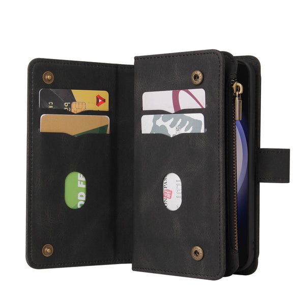 For Samsung Galaxy S25+ / S24+ 5G Skin Feel Multi Card Slots Zipper Wallet Leather Phone Case(Black)