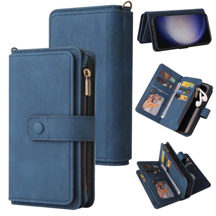 For Samsung Galaxy S25+ / S24+ 5G Skin Feel Multi Card Slots Zipper Wallet Leather Phone Case(Blue)