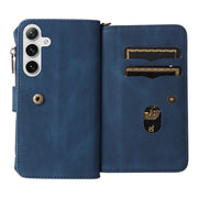 For Samsung Galaxy S25+ / S24+ 5G Skin Feel Multi Card Slots Zipper Wallet Leather Phone Case(Blue)