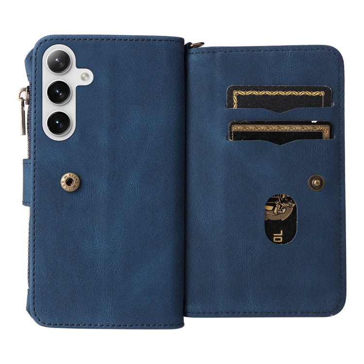 For Samsung Galaxy S25+ / S24+ 5G Skin Feel Multi Card Slots Zipper Wallet Leather Phone Case(Blue)
