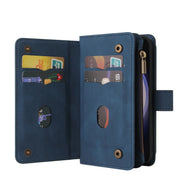 For Samsung Galaxy S25+ / S24+ 5G Skin Feel Multi Card Slots Zipper Wallet Leather Phone Case(Blue)
