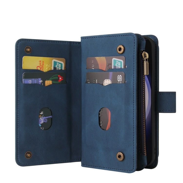 For Samsung Galaxy S25+ / S24+ 5G Skin Feel Multi Card Slots Zipper Wallet Leather Phone Case(Blue)