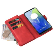 For Motorola Moto G04 / G24 Skin Feel Multi Card Slots Zipper Wallet Leather Phone Case(Red)