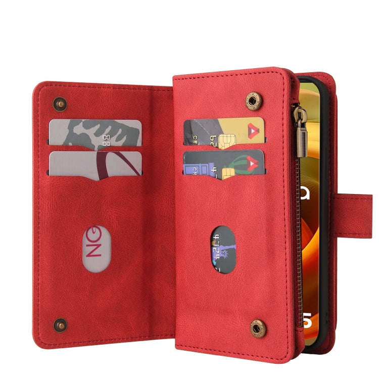 For Motorola Moto G85 Skin Feel Multi Card Slots Zipper Wallet Leather Phone Case(Red)