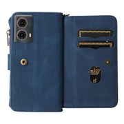 For Motorola Moto G85 Skin Feel Multi Card Slots Zipper Wallet Leather Phone Case(Blue)