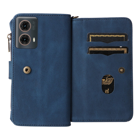 For Motorola Moto G85 Skin Feel Multi Card Slots Zipper Wallet Leather Phone Case(Blue)