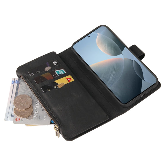For Redmi K70 Skin Feel Multi Card Slots Zipper Wallet Leather Phone Case(Black)