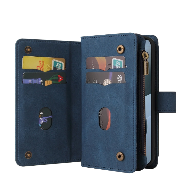 For Redmi K70 Skin Feel Multi Card Slots Zipper Wallet Leather Phone Case(Blue)