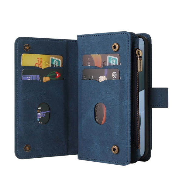 For Redmi K70 Skin Feel Multi Card Slots Zipper Wallet Leather Phone Case(Blue)