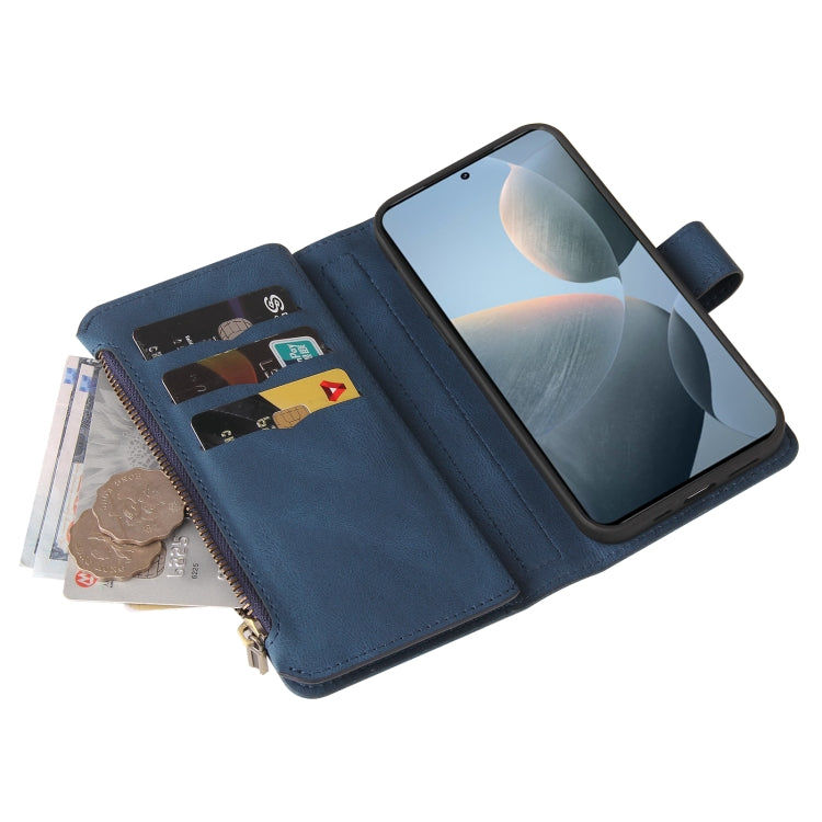 For Redmi K70 Skin Feel Multi Card Slots Zipper Wallet Leather Phone Case(Blue)