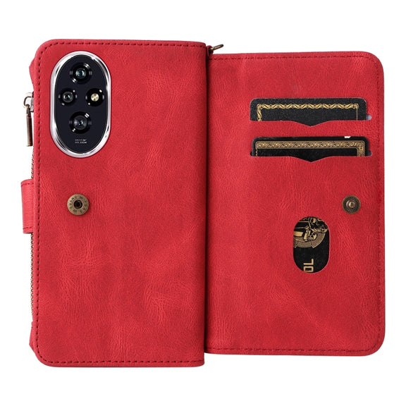 For Honor 200 Skin Feel Multi Card Slots Zipper Wallet Leather Phone Case(Red)