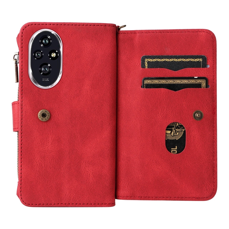 For Honor 200 Skin Feel Multi Card Slots Zipper Wallet Leather Phone Case(Red)
