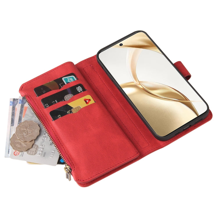 For Honor 200 Skin Feel Multi Card Slots Zipper Wallet Leather Phone Case(Red)