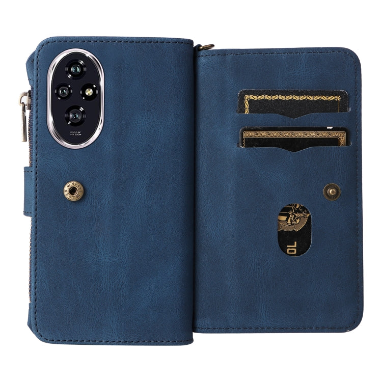 For Honor 200 Skin Feel Multi Card Slots Zipper Wallet Leather Phone Case(Blue)