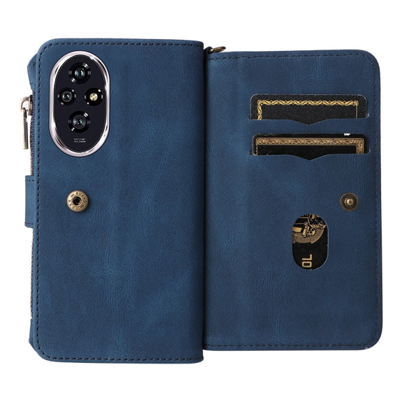 For Honor 200 Skin Feel Multi Card Slots Zipper Wallet Leather Phone Case(Blue)