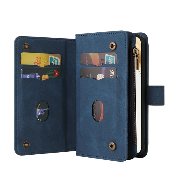 For Honor 200 Skin Feel Multi Card Slots Zipper Wallet Leather Phone Case(Blue)
