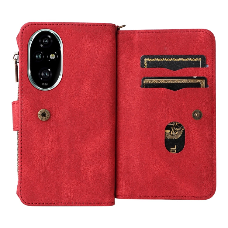 For Honor 200 Pro Skin Feel Multi Card Slots Zipper Wallet Leather Phone Case(Red)
