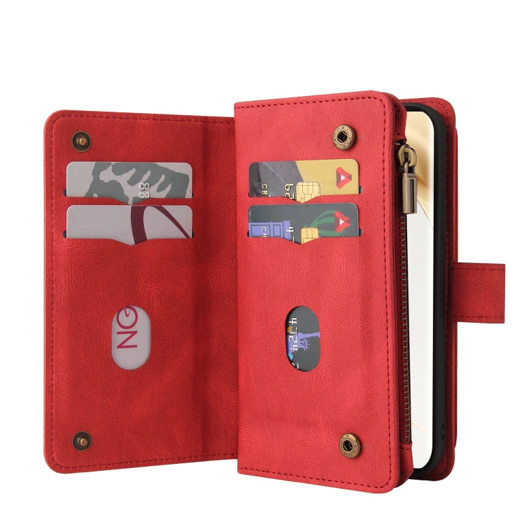 For Honor 200 Pro Skin Feel Multi Card Slots Zipper Wallet Leather Phone Case(Red)