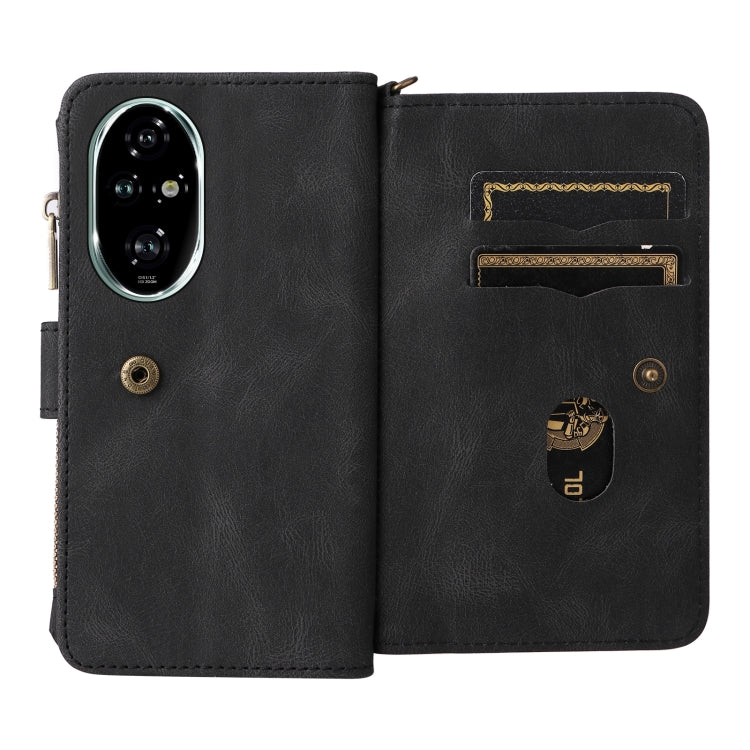 For Honor 200 Pro Skin Feel Multi Card Slots Zipper Wallet Leather Phone Case(Black)