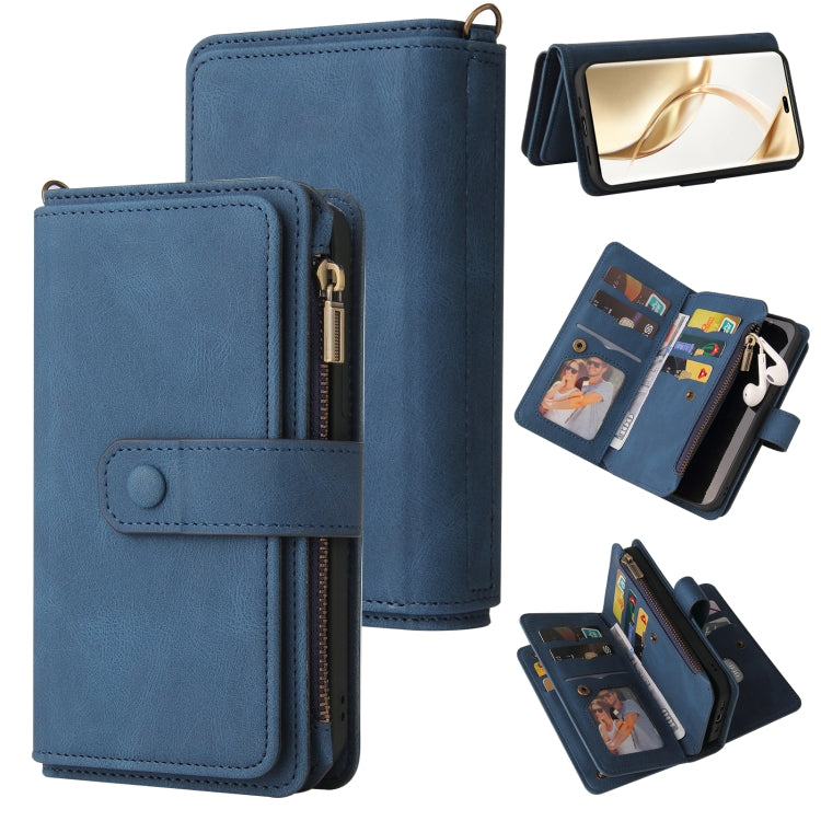 For Honor 200 Pro Skin Feel Multi Card Slots Zipper Wallet Leather Phone Case(Blue)