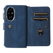 For Honor 200 Pro Skin Feel Multi Card Slots Zipper Wallet Leather Phone Case(Blue)