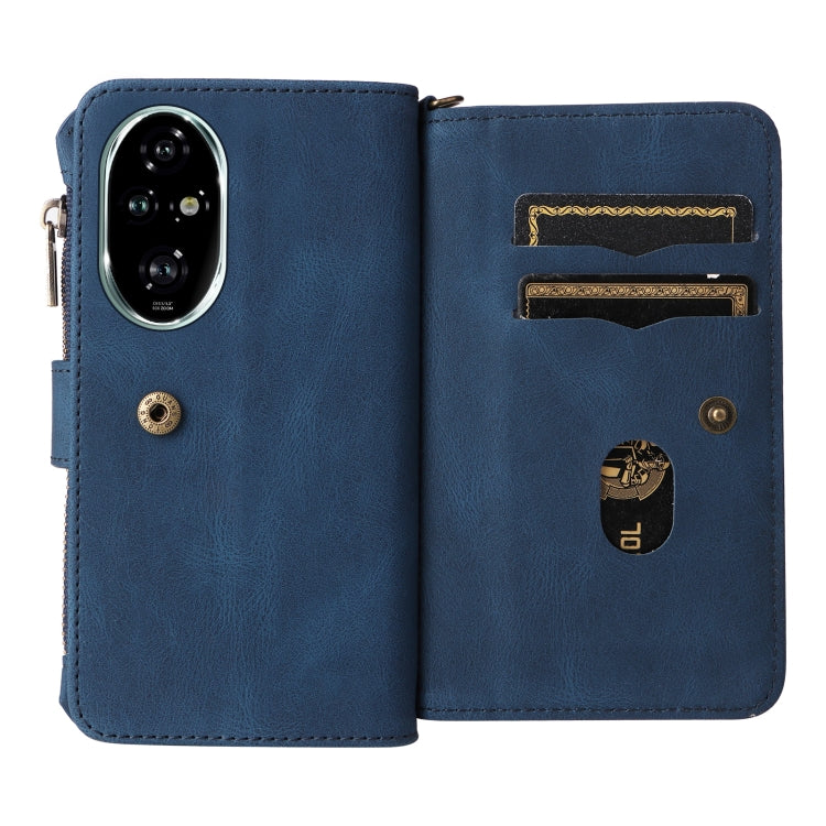 For Honor 200 Pro Skin Feel Multi Card Slots Zipper Wallet Leather Phone Case(Blue)