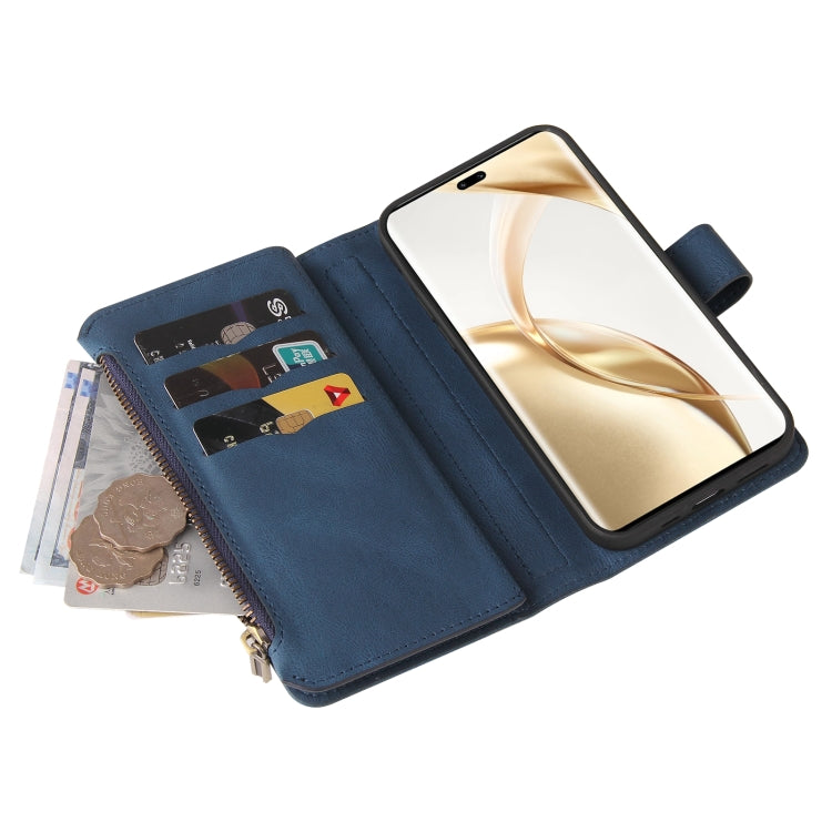 For Honor 200 Pro Skin Feel Multi Card Slots Zipper Wallet Leather Phone Case(Blue)