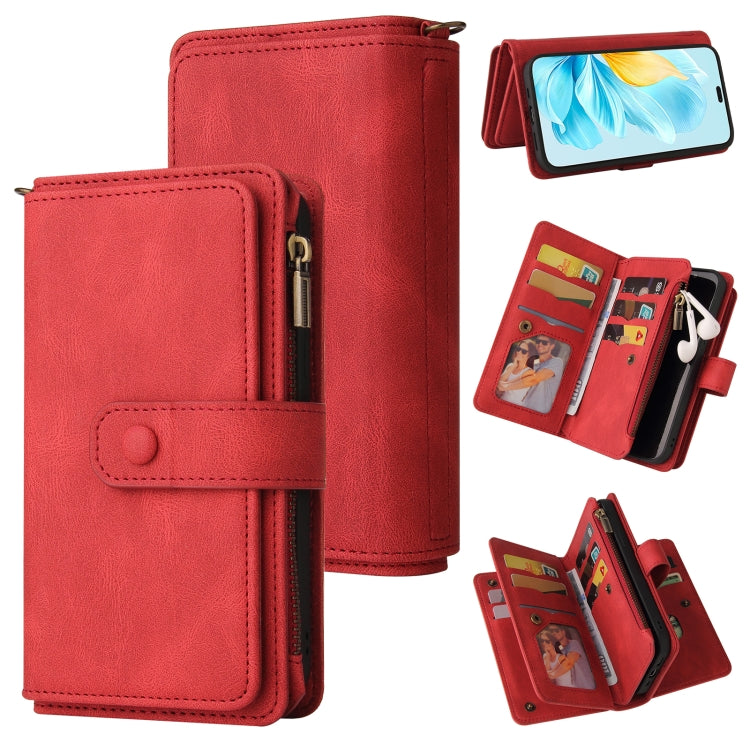 For Honor 200 Lite Global Skin Feel Multi Card Slots Zipper Wallet Leather Phone Case(Red)