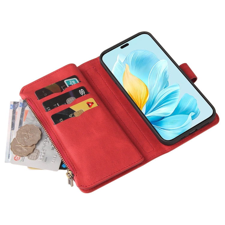 For Honor 200 Lite Global Skin Feel Multi Card Slots Zipper Wallet Leather Phone Case(Red)