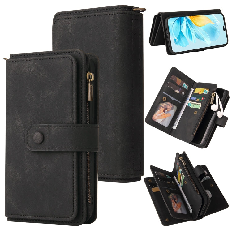 For Honor 200 Lite Global Skin Feel Multi Card Slots Zipper Wallet Leather Phone Case(Black)