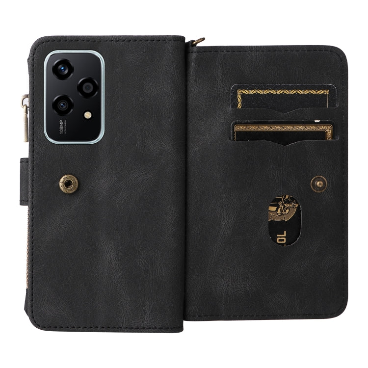 For Honor 200 Lite Global Skin Feel Multi Card Slots Zipper Wallet Leather Phone Case(Black)