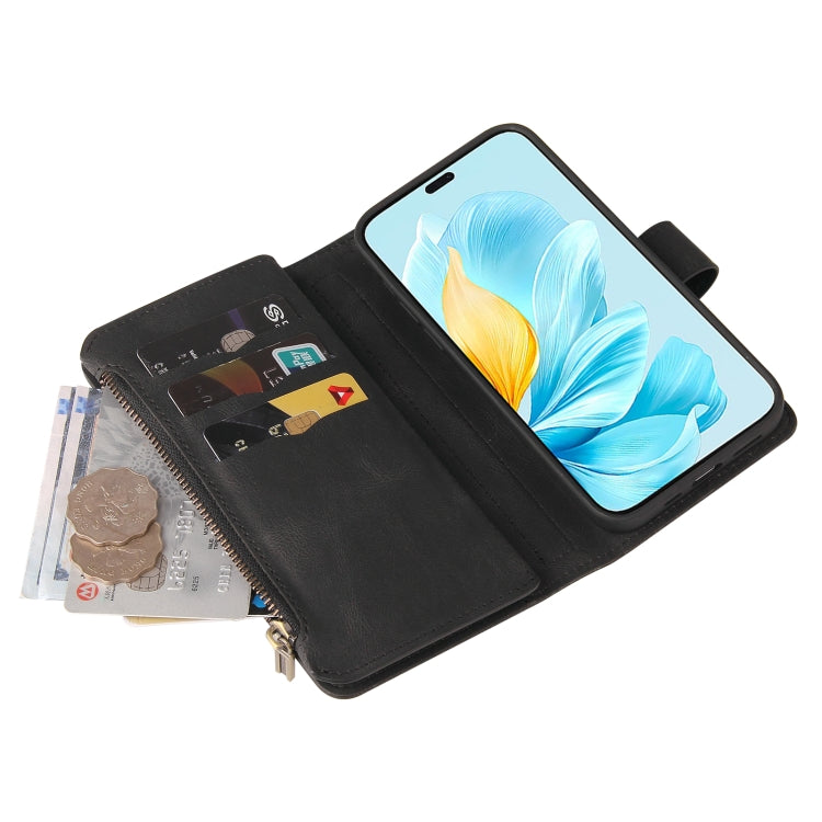 For Honor 200 Lite Global Skin Feel Multi Card Slots Zipper Wallet Leather Phone Case(Black)