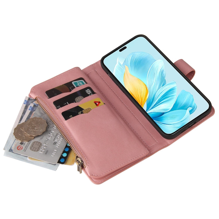 For Honor 200 Lite Global Skin Feel Multi Card Slots Zipper Wallet Leather Phone Case(Pink)