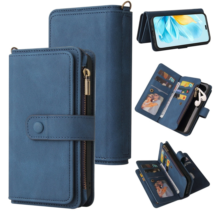 For Honor 200 Lite Global Skin Feel Multi Card Slots Zipper Wallet Leather Phone Case(Blue)