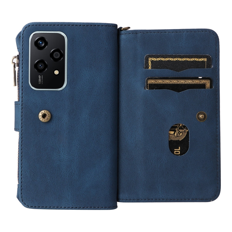 For Honor 200 Lite Global Skin Feel Multi Card Slots Zipper Wallet Leather Phone Case(Blue)