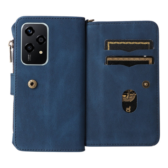 For Honor 200 Lite Global Skin Feel Multi Card Slots Zipper Wallet Leather Phone Case(Blue)