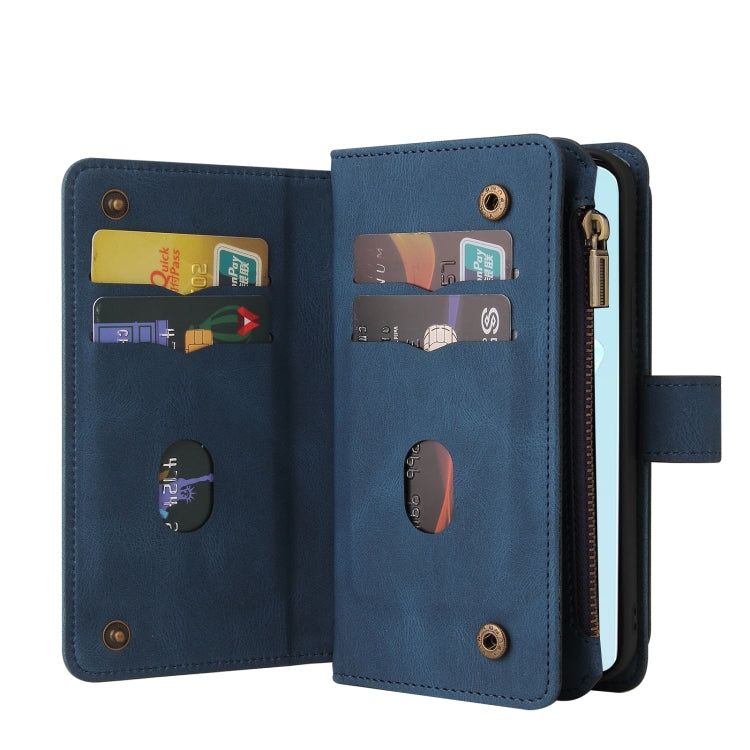 For Honor 200 Lite Global Skin Feel Multi Card Slots Zipper Wallet Leather Phone Case(Blue)