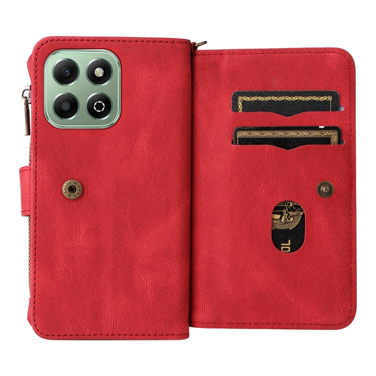 For Honor X6b Skin Feel Multi Card Slots Zipper Wallet Leather Phone Case(Red)
