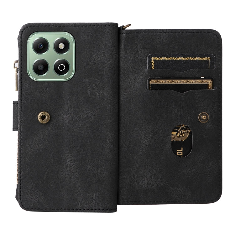For Honor X6b Skin Feel Multi Card Slots Zipper Wallet Leather Phone Case(Black)