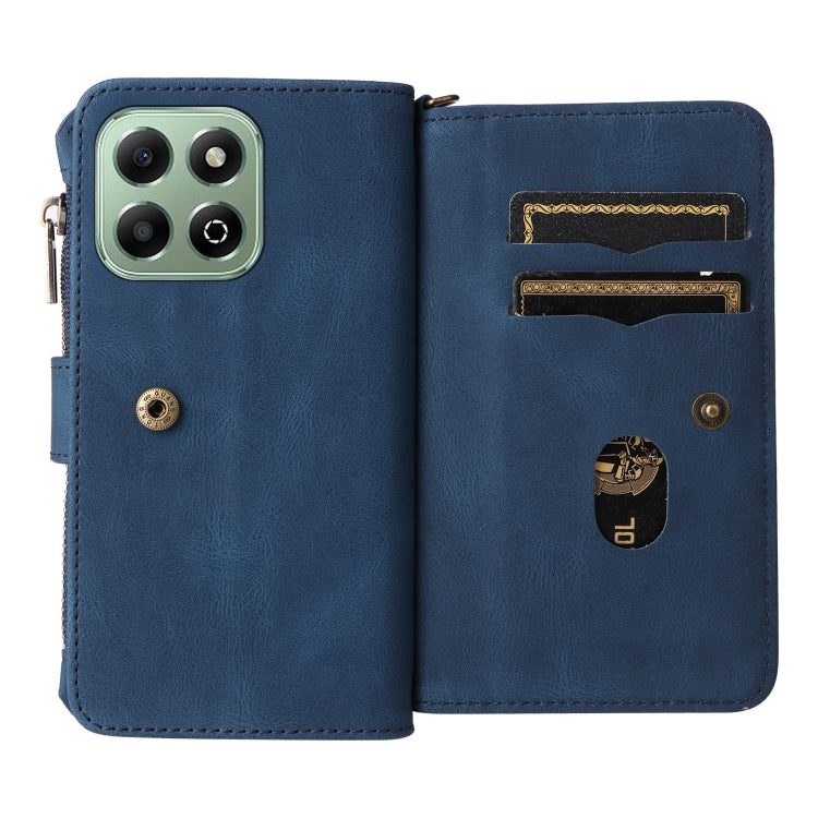 For Honor X6b Skin Feel Multi Card Slots Zipper Wallet Leather Phone Case(Blue)